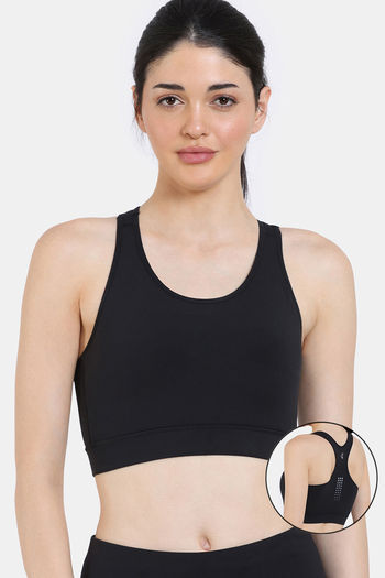 Buy Zelocity Medium Impact Quick Dry Sports Bra with Removable Padding - Jet Black